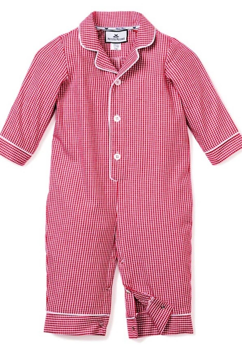 Petite Plume Baby's Cotton Romper in Red Mini Gingham 6-12 Months NWT $50